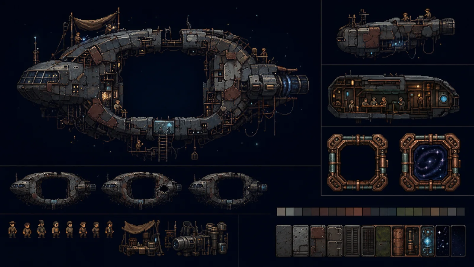 Concept sheet for the crew's weathered ring-shaped ship Sentence